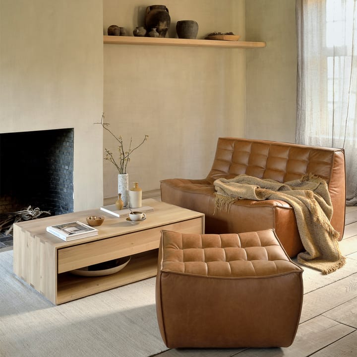 N701 fotpall 70x70 cm, Aniline leather brown Ethnicraft