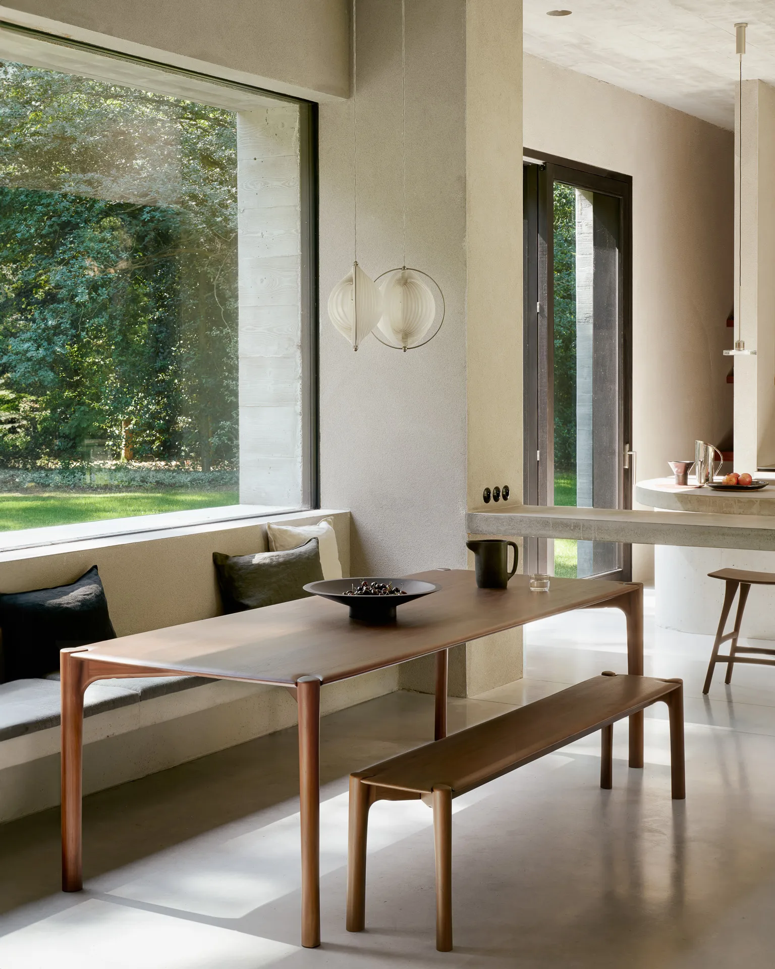 PI bänk 186x35 cm, Lackad teak brown Ethnicraft