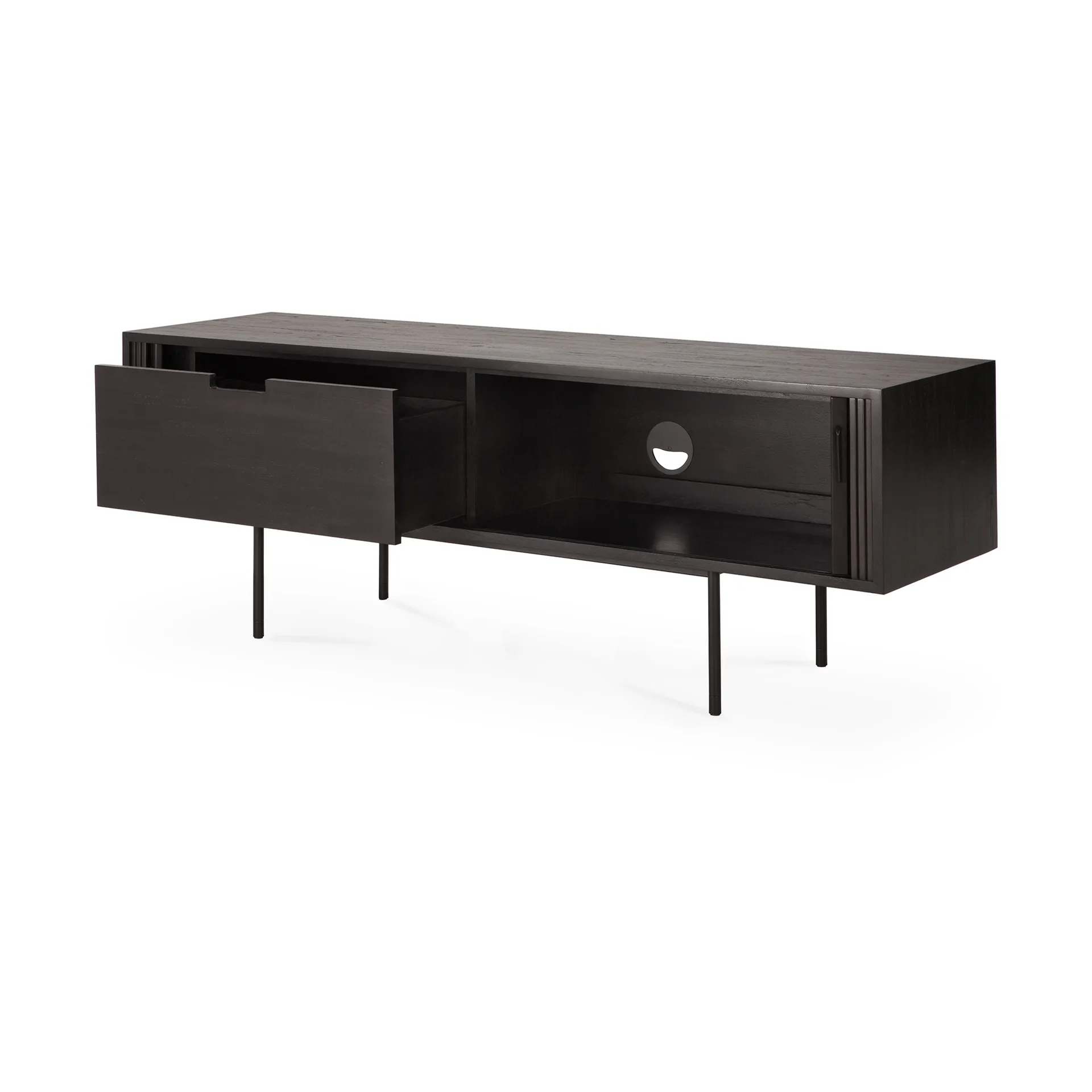 Roller Max TV-bänk, Lackad teak-svart-2 dörrar Ethnicraft