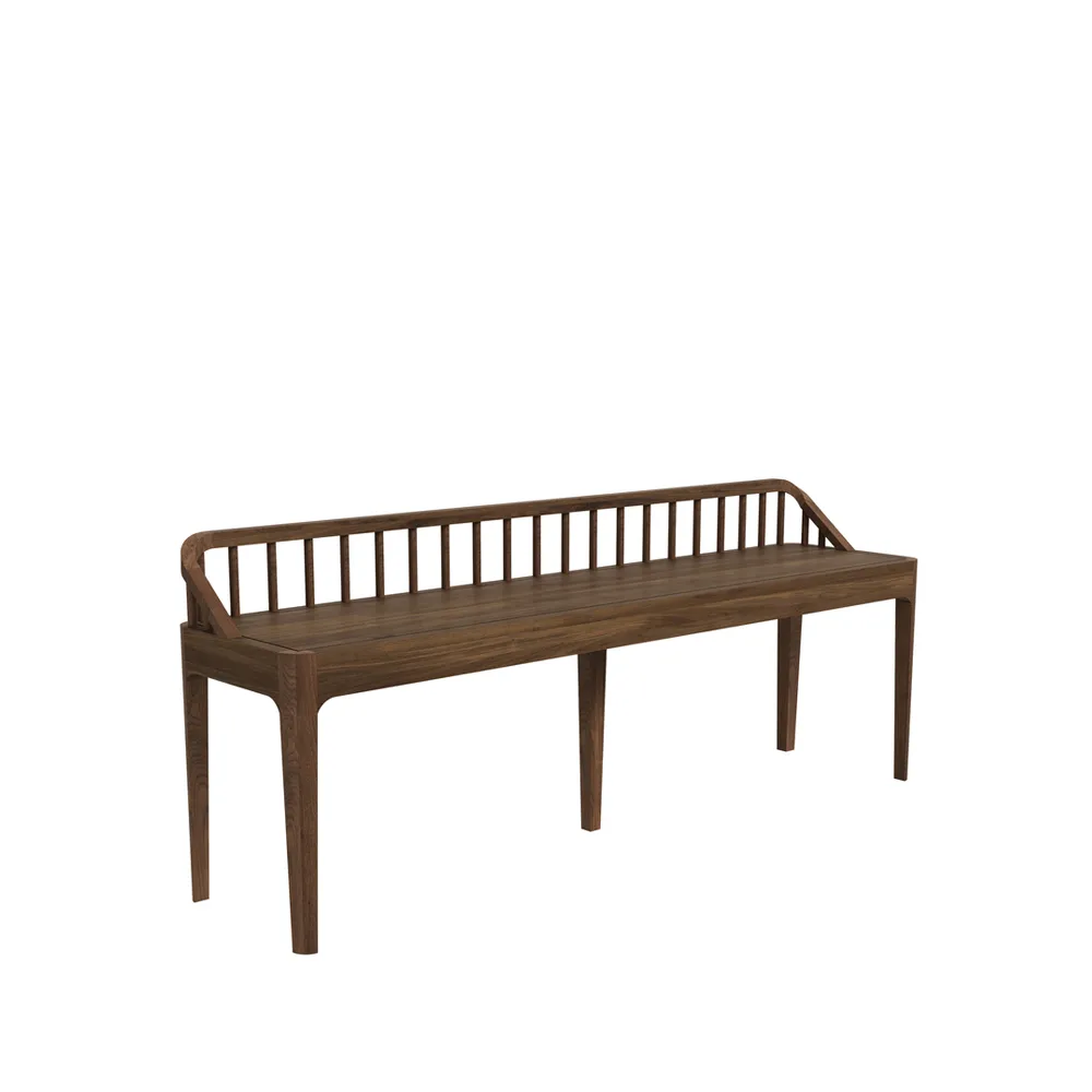 Spindle bänk 60x150 cm, Valnöt, ryggstöd Ethnicraft