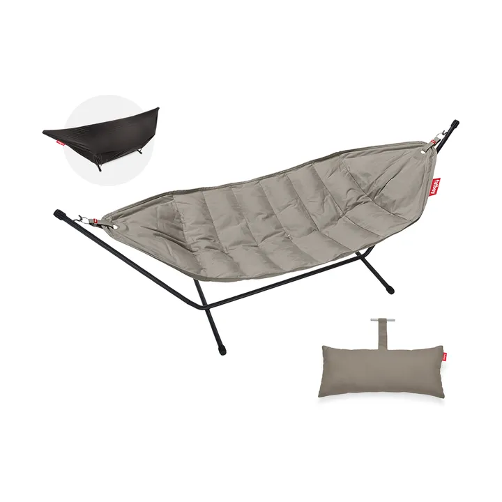 Headdemock Superb Deluxe hängmatta, Grey taupe-svart ställning inkl.nackkudde+cover - Fatboy