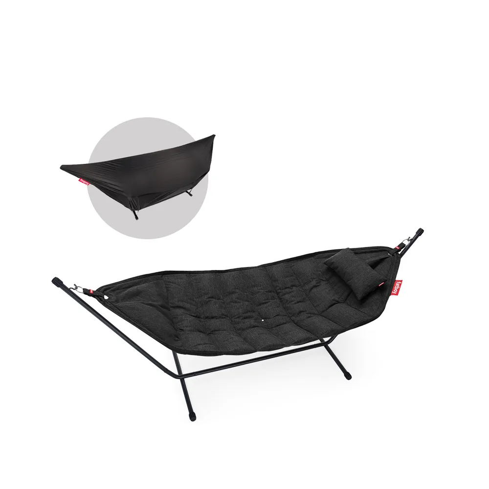 Headdemock Superb Deluxe hängmatta inkl. nackkudde och överdrag, thunder grey, inkl. svart ställning Fatboy