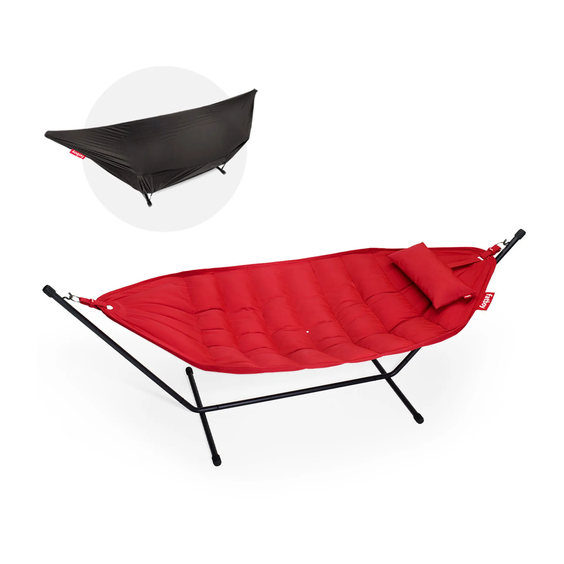 Headdemock Superb Deluxe hängmatta inkl. ställning, Red-black inkl. nackkudde+cover Fatboy