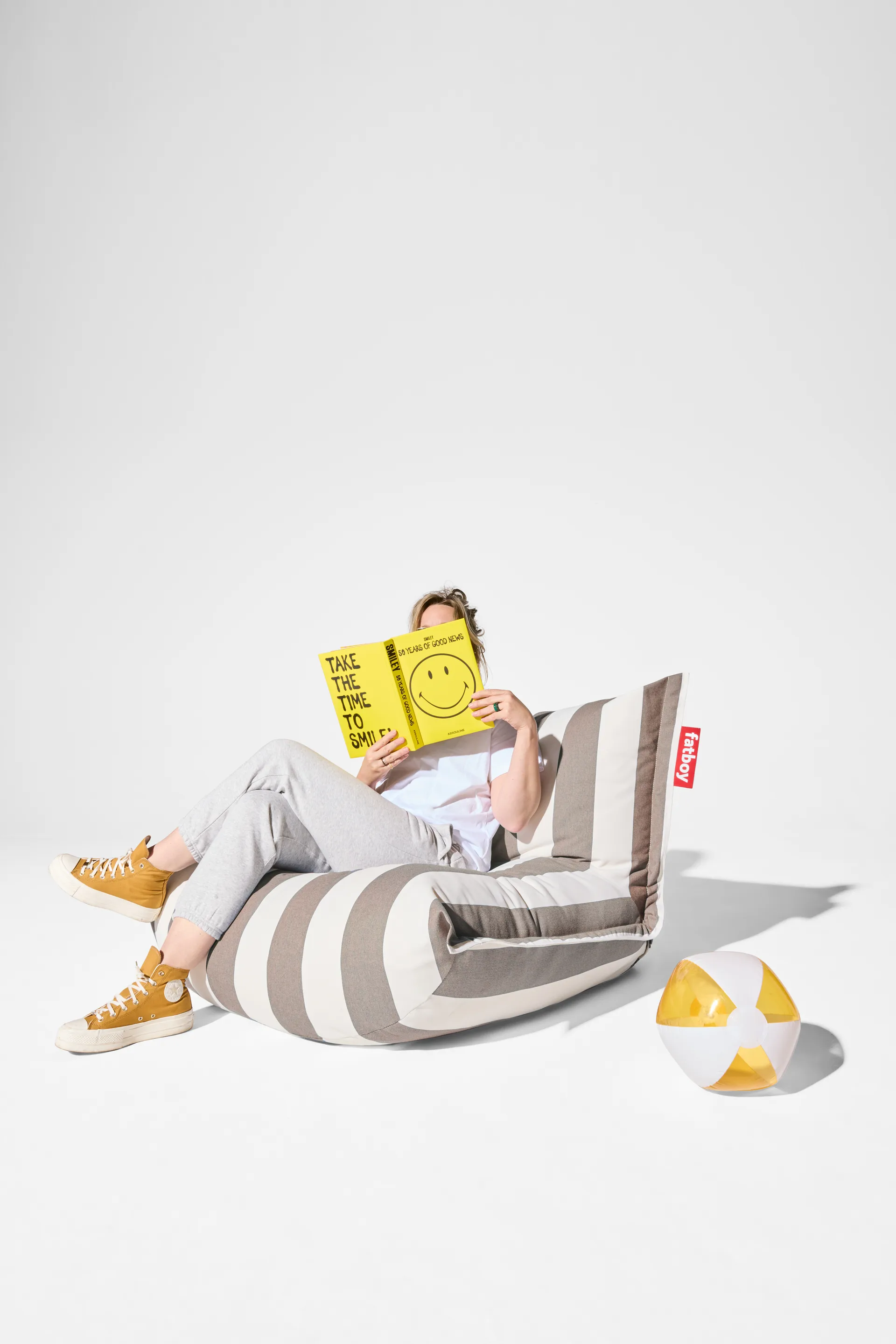 The BonBaron outdoor fåtölj, Stripe cacao, 120x120x75 cm Fatboy