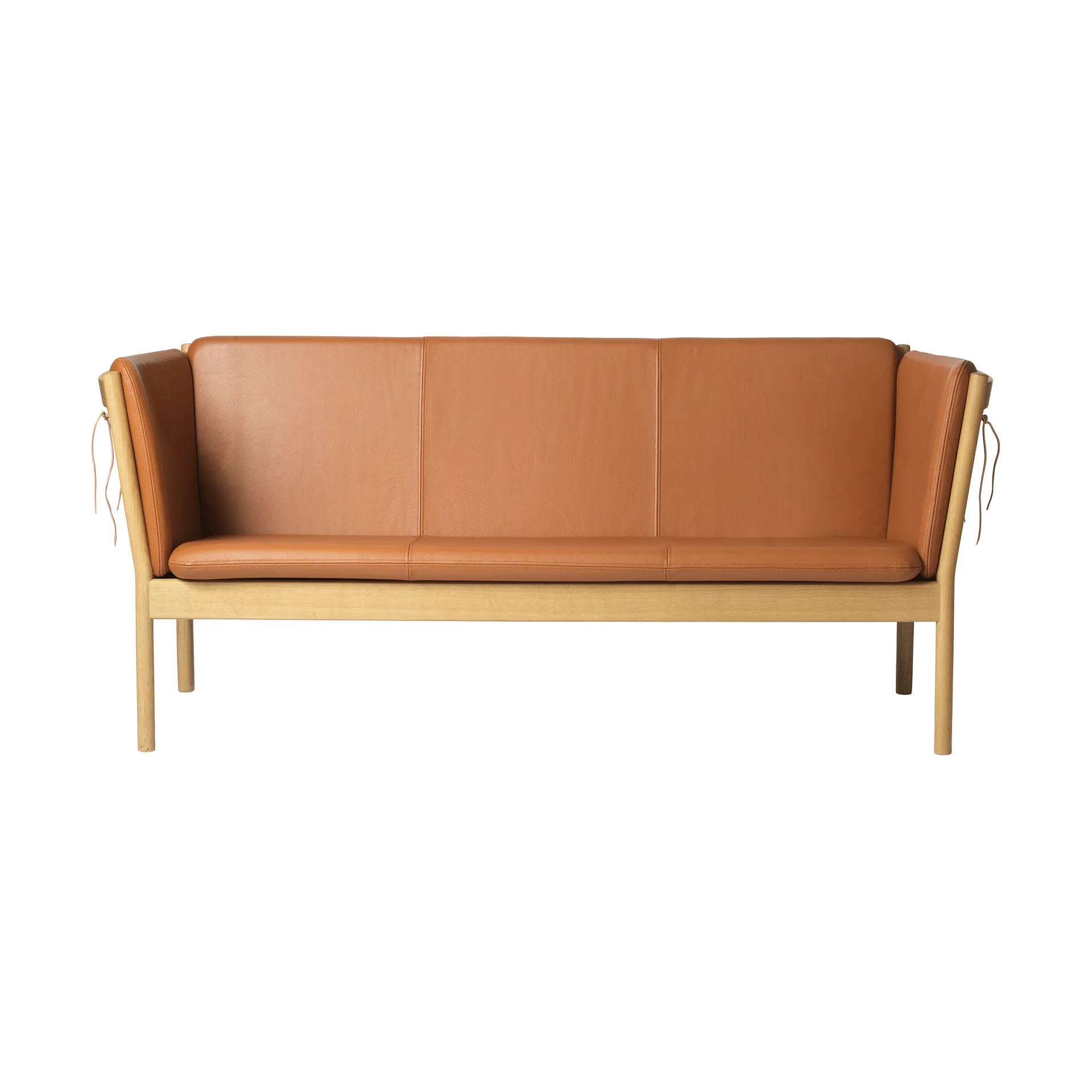 J149 soffa, Läder cognac-lackerad ek, 3-sits FDB Møbler