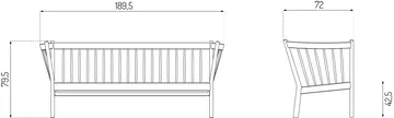 J149 soffa - Läder cognac-lackerad ek, 3-sits - FDB Møbler