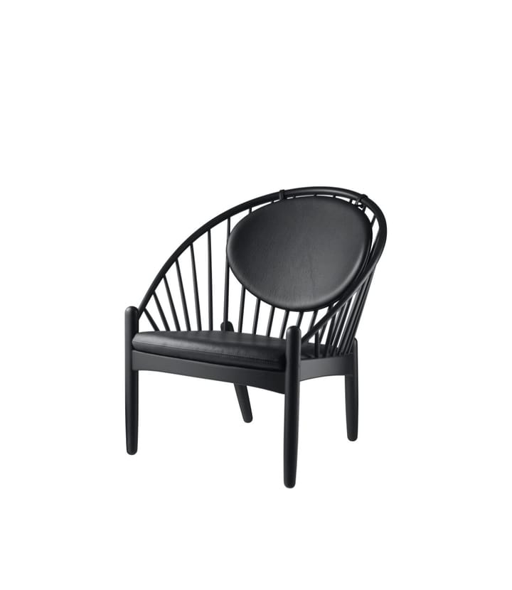 J166 Jørna stol - Oak black painted-black leather - FDB Møbler