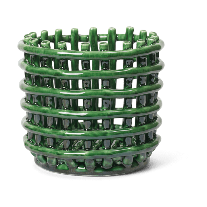 Ceramic flätad korg Ø16 cm - Emerald Green - Ferm LIVING