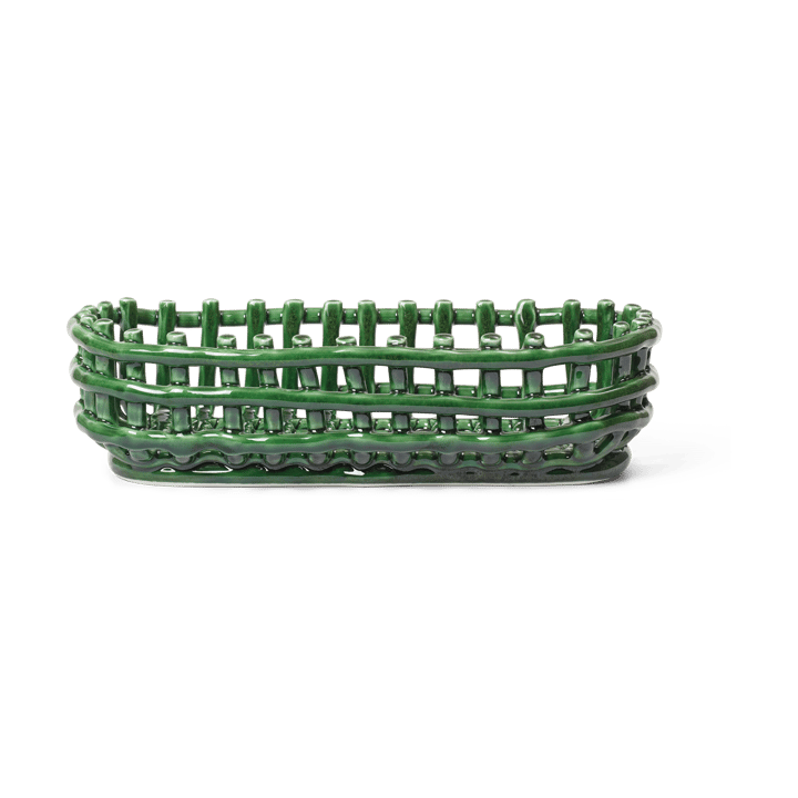 Ceramic flätad korg oval 15x30 cm - Emerald Green - Ferm Living
