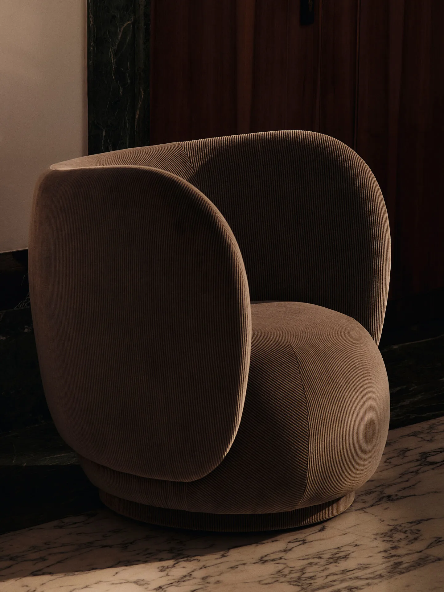 Rico lounge chair fåtölj, Devoré velvet-Flint grey Ferm Living