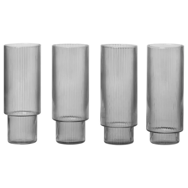 Ripple long drink glas 4-pack - Smoked grey - Ferm Living