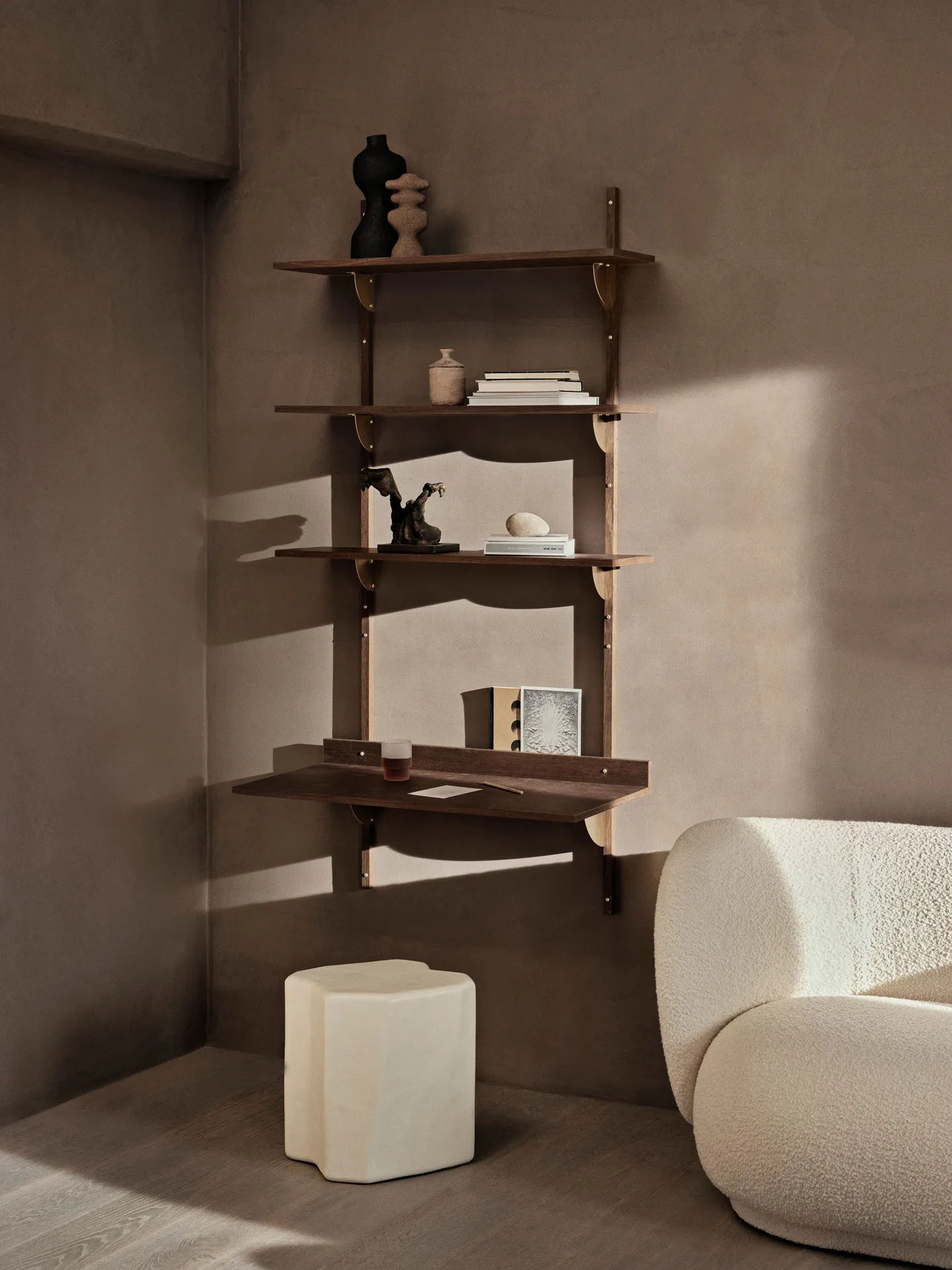 Sector hylla triple wide, Smoked Oak, brass Ferm Living