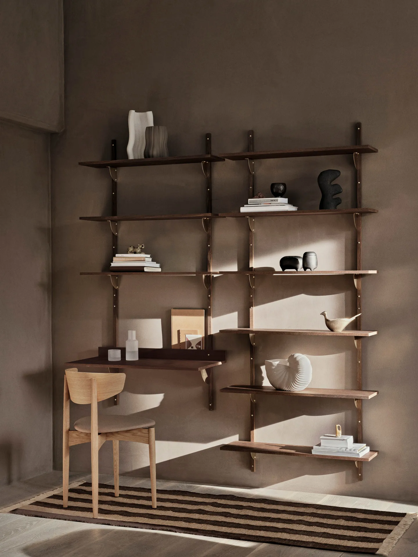 Sector hylla triple wide, Smoked Oak, brass Ferm Living