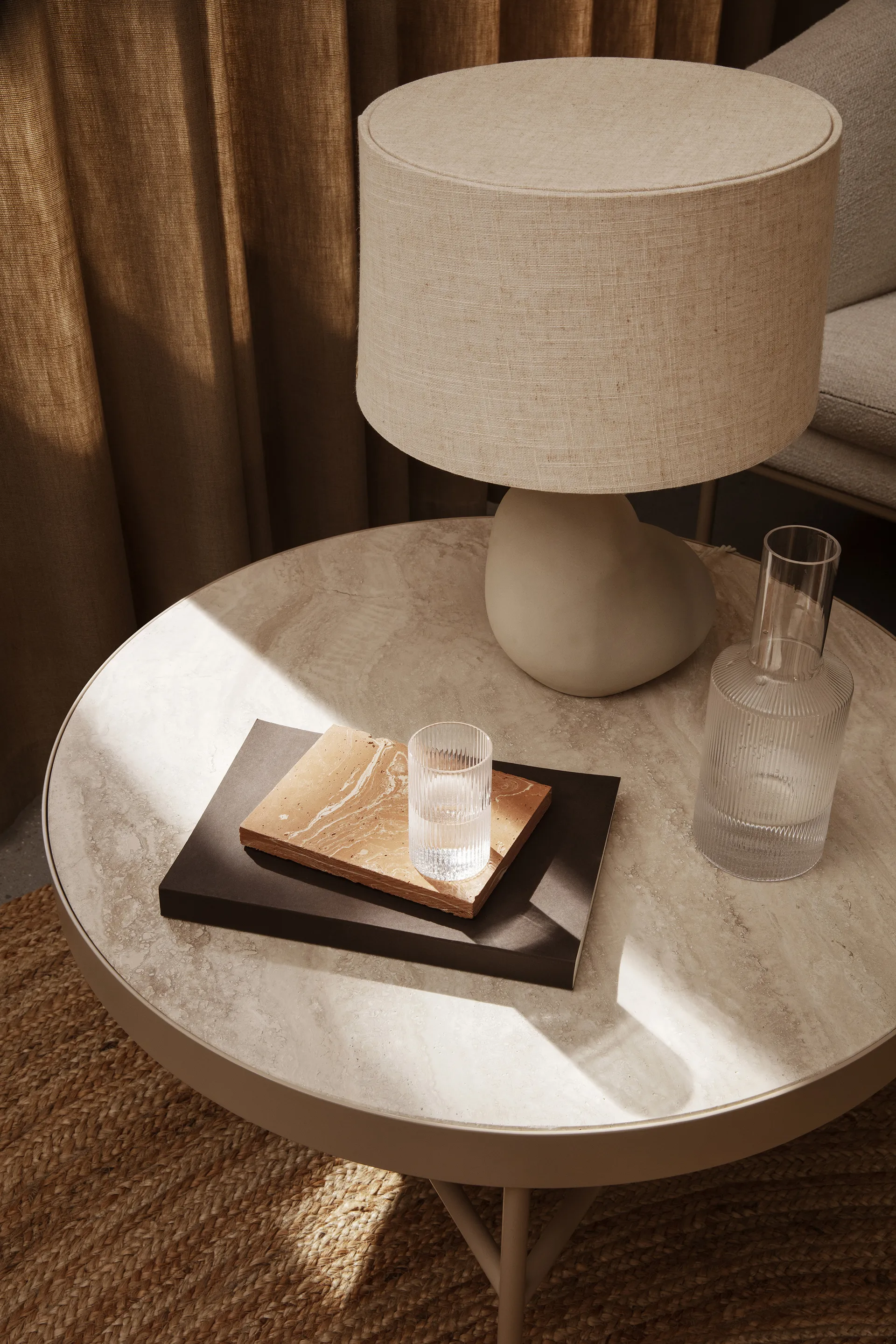 Travertine soffbord Ø70,5 cm, Cashmere Ferm Living
