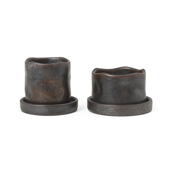 Uneru Mini kruka med fat 2 delar, Black Ferm Living