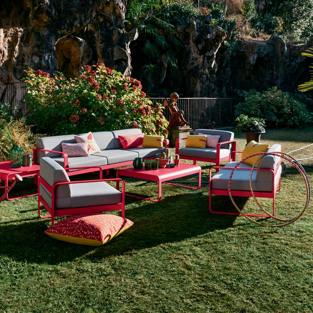 Bellevie 2-sits soffa, Red ochre (röd), off-white dyna Fermob