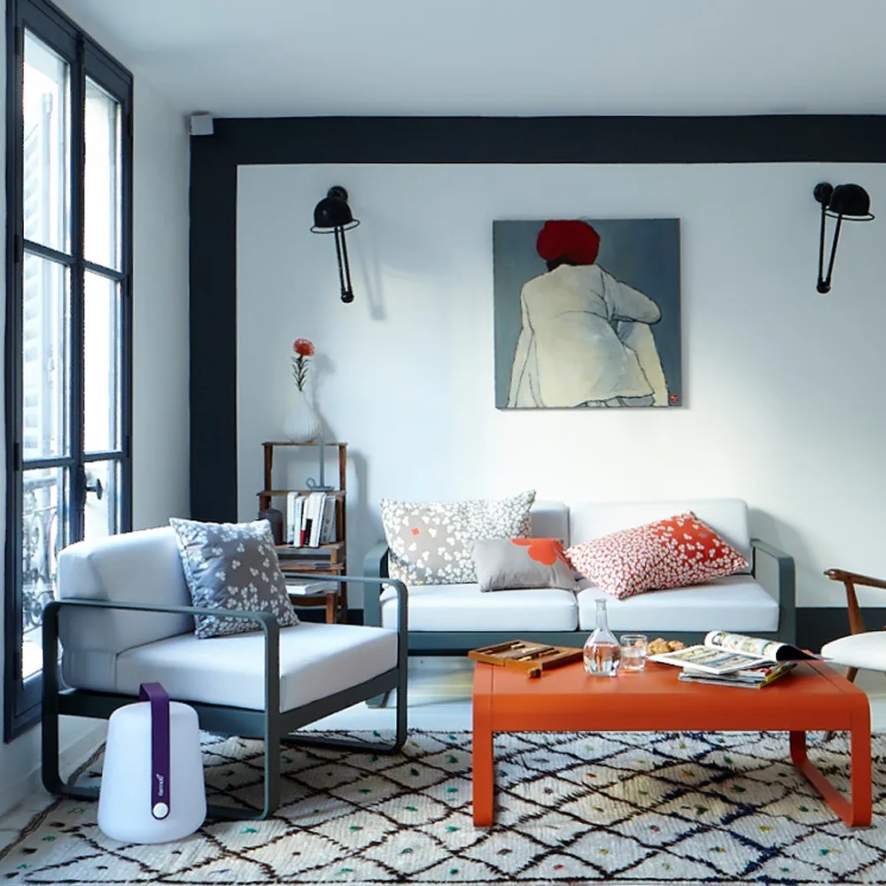 Bellevie fåtölj, Acapulco blue (blå), flannel grey dyna Fermob