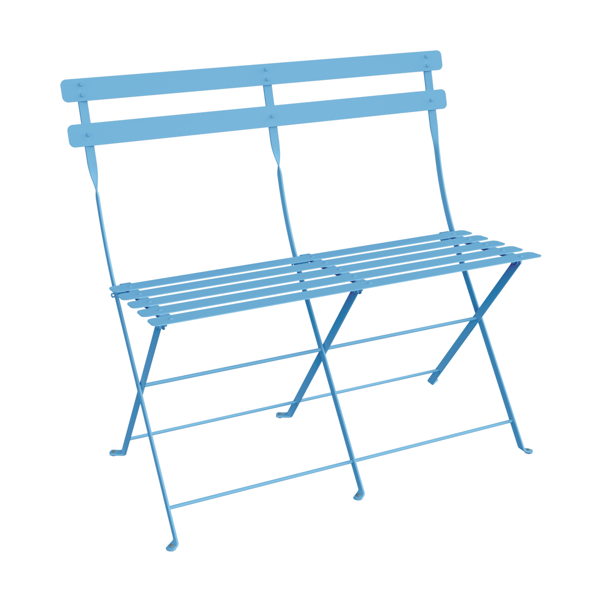 Fermob Bistro 2-sits bänk med ryggstöd Maya Blue | Skandinavisk Design | Trädgårdsbänkar | Blå