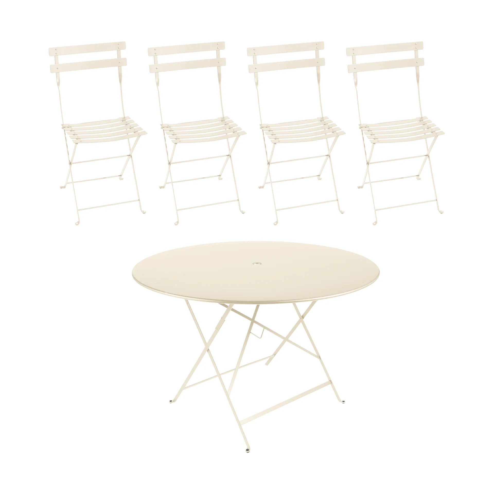 Bistro bord Ø117 cm + 4 stolar, Latte beige Fermob
