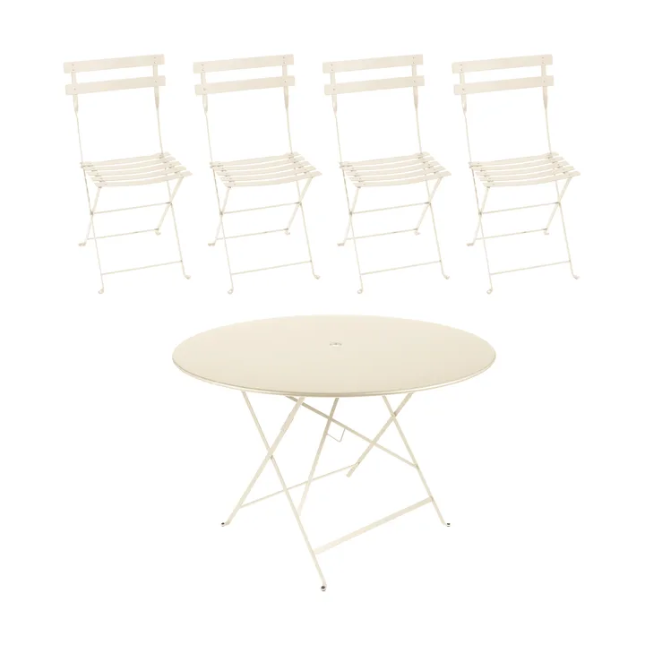 Bistro bord Ø117 cm + 4 stolar, Latte beige - Fermob
