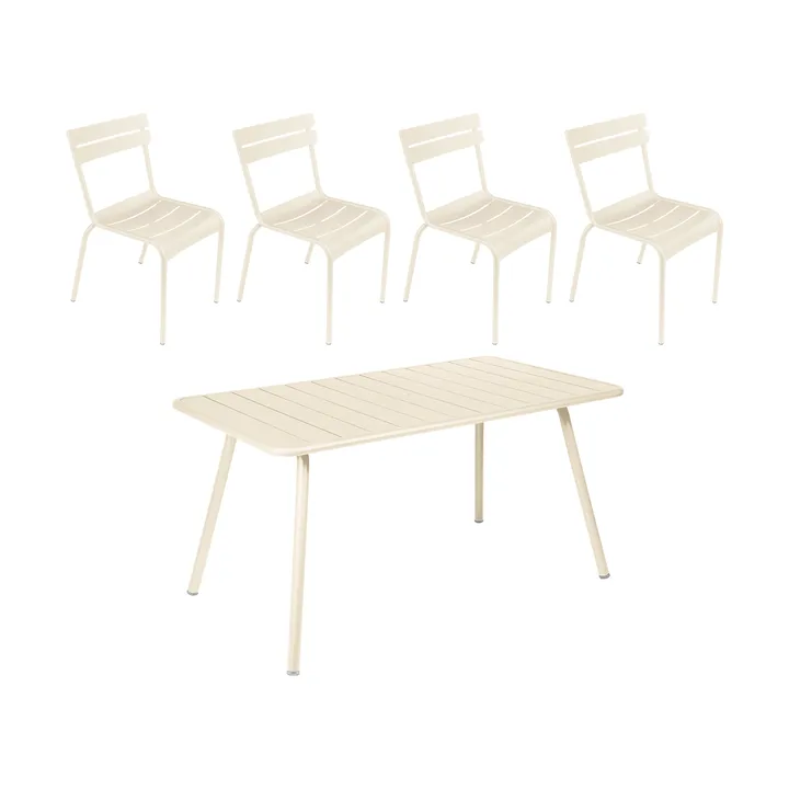 Luxembourg bord 143x80 cm + 4 stolar, Latte beige - Fermob