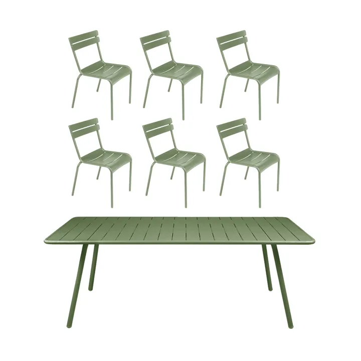Luxembourg bord 207x100 cm + 6 stolar, Cactus - Fermob