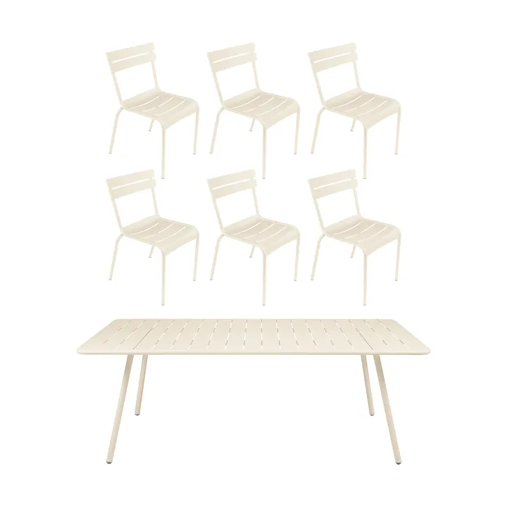 Luxembourg bord 207x100 cm + 6 stolar, Latte beige - Fermob