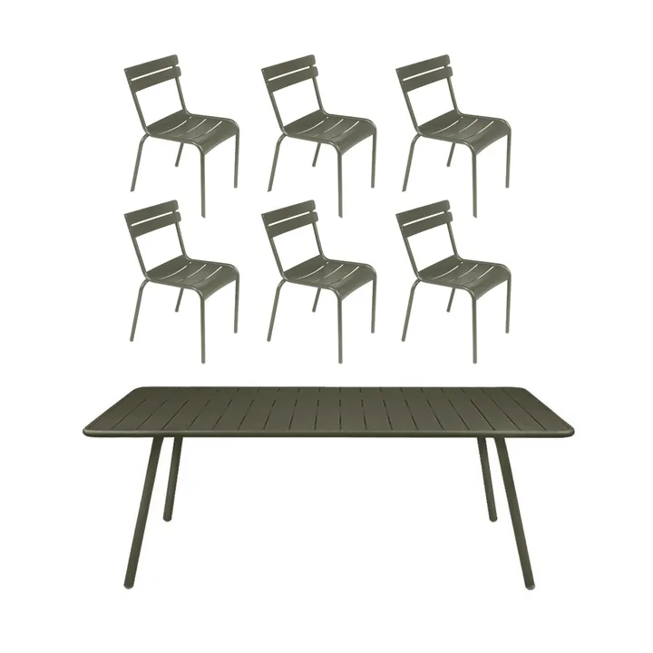 Luxembourg bord 207x100 cm + 6 stolar, Rosemary - Fermob
