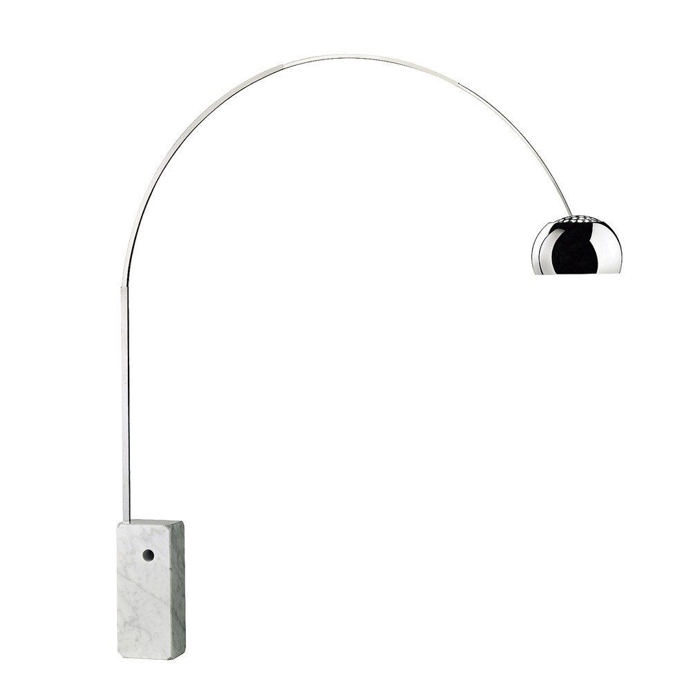 Flos Arco golvlampa Krom-fot av carraramarmor | Skandinavisk Design | Golvlampor | Silverfärgad