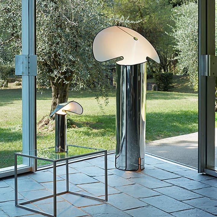 Chiara F golvlampa, rostfritt stål, svart kant Flos