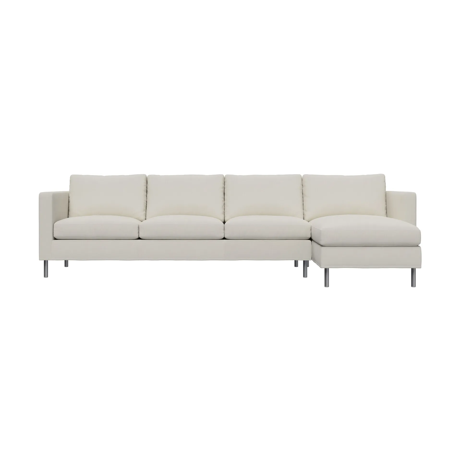 Alex 3-sits soffa chaise lounge höger, Tyg Hiro White-aluminiumben Fogia