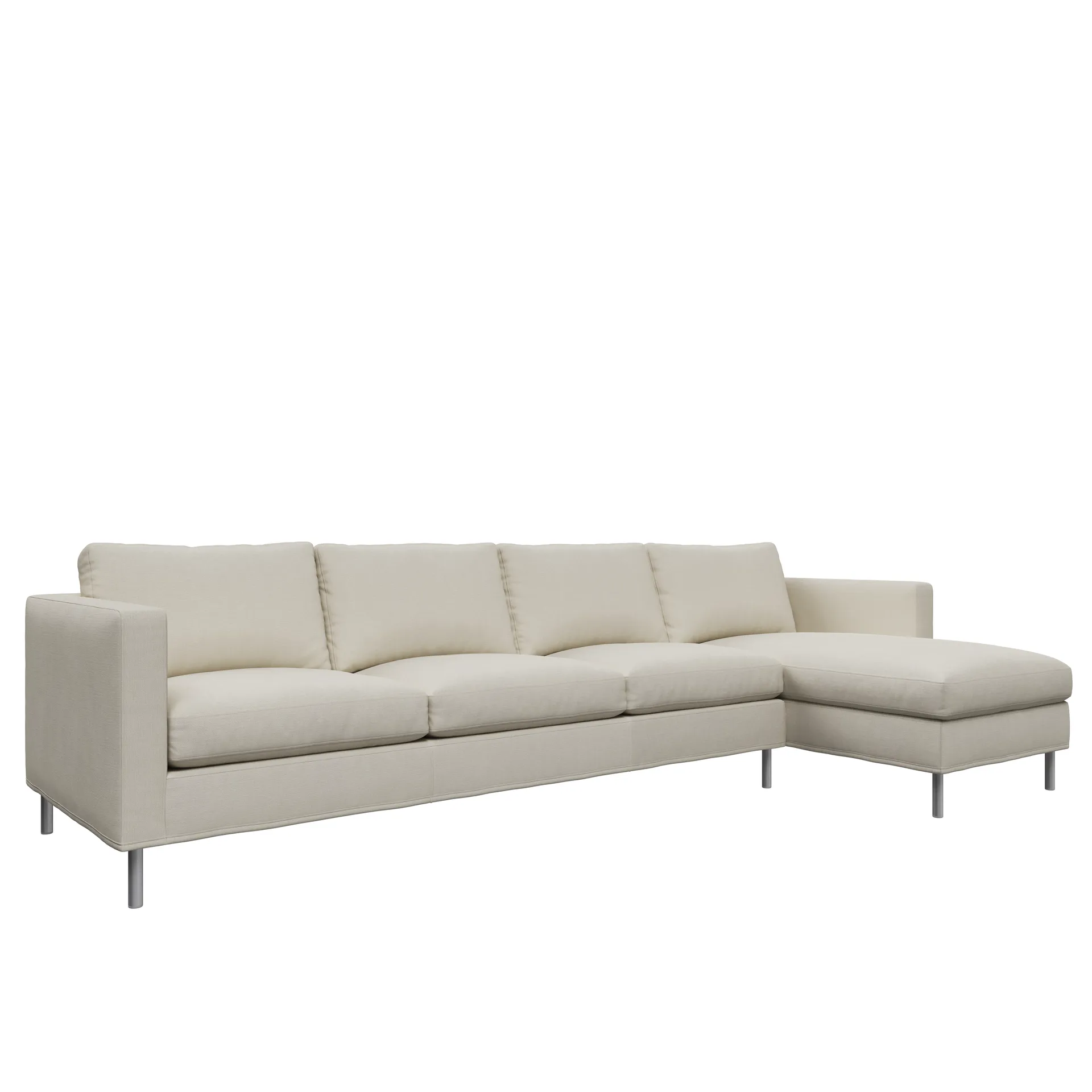 Alex soffa 3-sits med divan, noah 07 light beige-aluminiumben Fogia