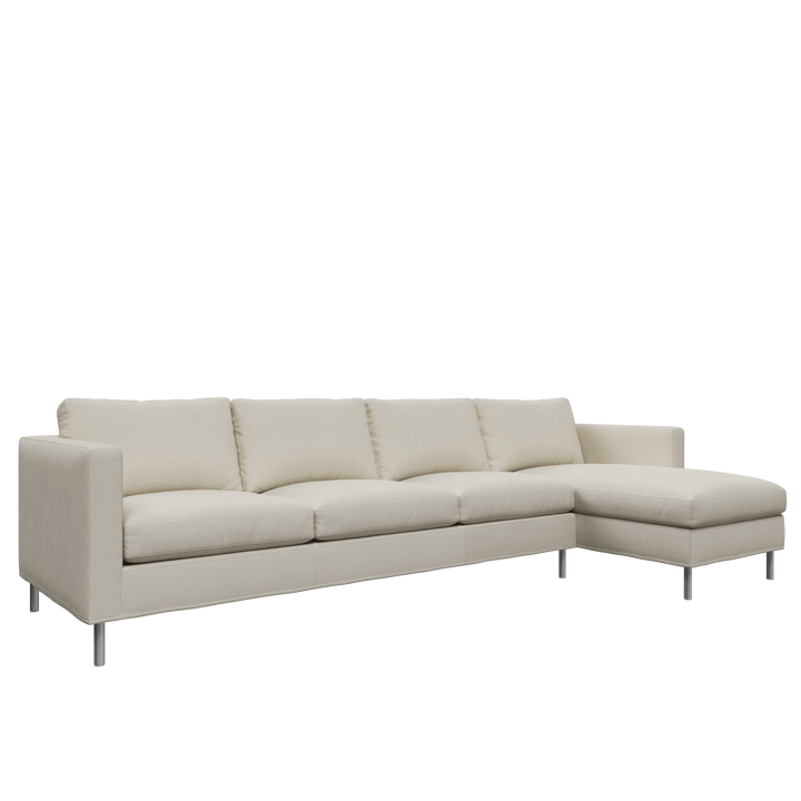 Alex soffa 3-sits med divan, noah 07 light beige-aluminiumben Fogia