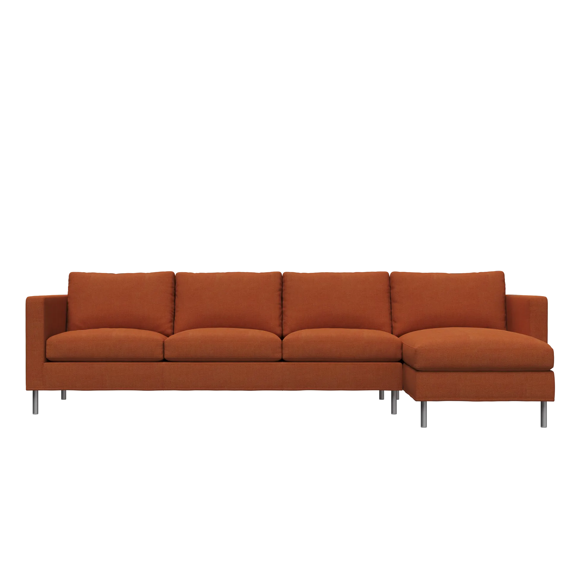 Alex soffa 3-sits med divan, tyg noah 26 rust, aluminiumben Fogia