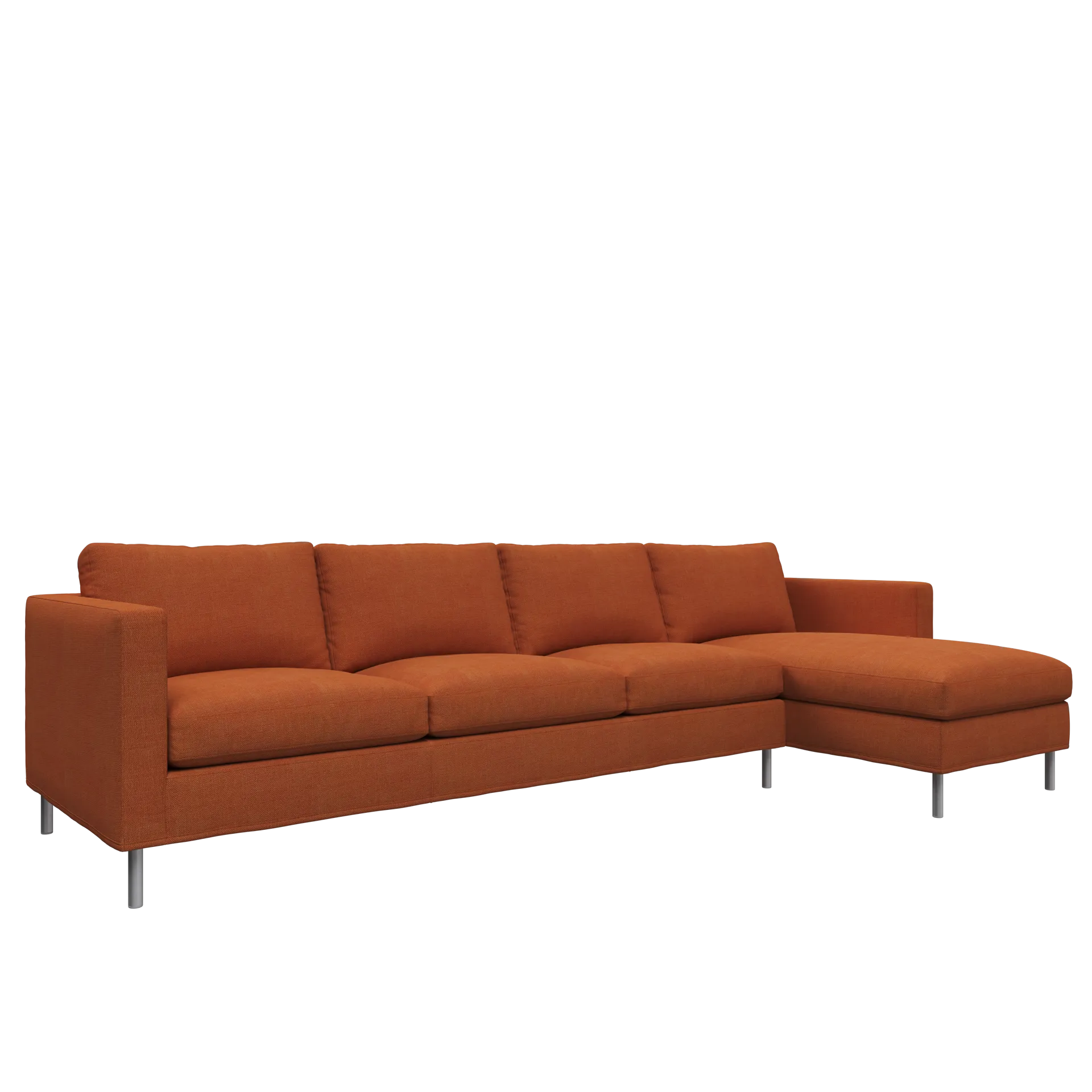Alex soffa 3-sits med divan, tyg noah 26 rust, aluminiumben Fogia