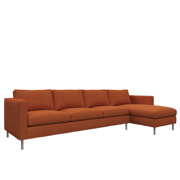 Alex soffa 3-sits med divan, tyg noah 26 rust, aluminiumben Fogia
