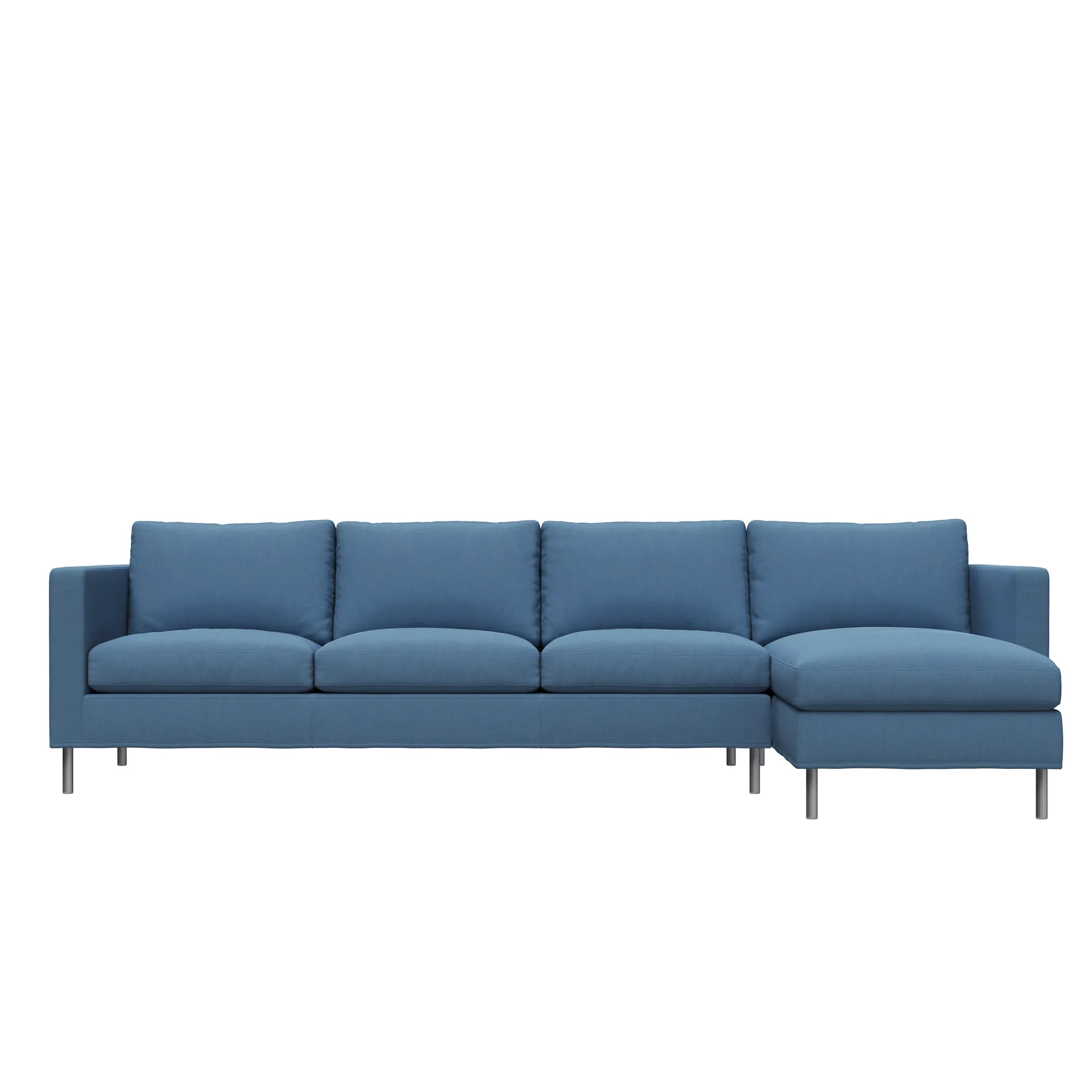 Alex soffa 3-sits med divan, tyg noah 45 blue, aluminiumben Fogia