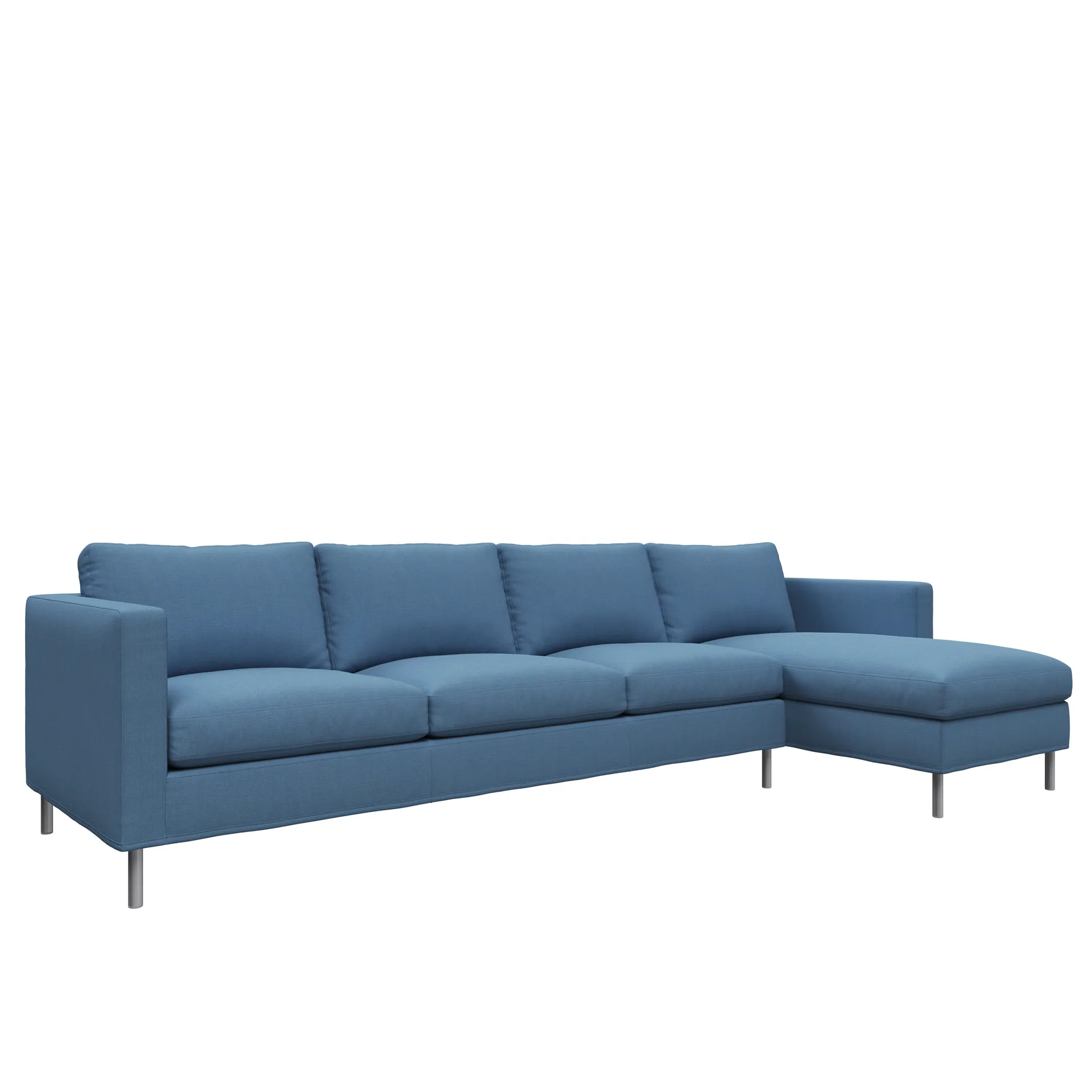 Alex soffa 3-sits med divan, tyg noah 45 blue, aluminiumben Fogia