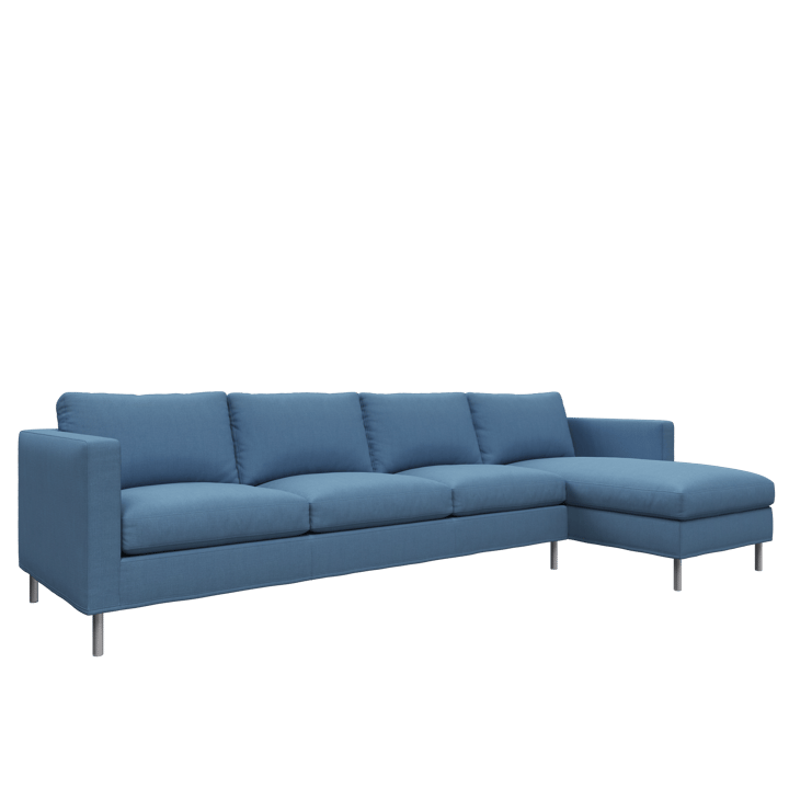 Alex soffa 3-sits med divan, tyg noah 45 blue, aluminiumben Fogia