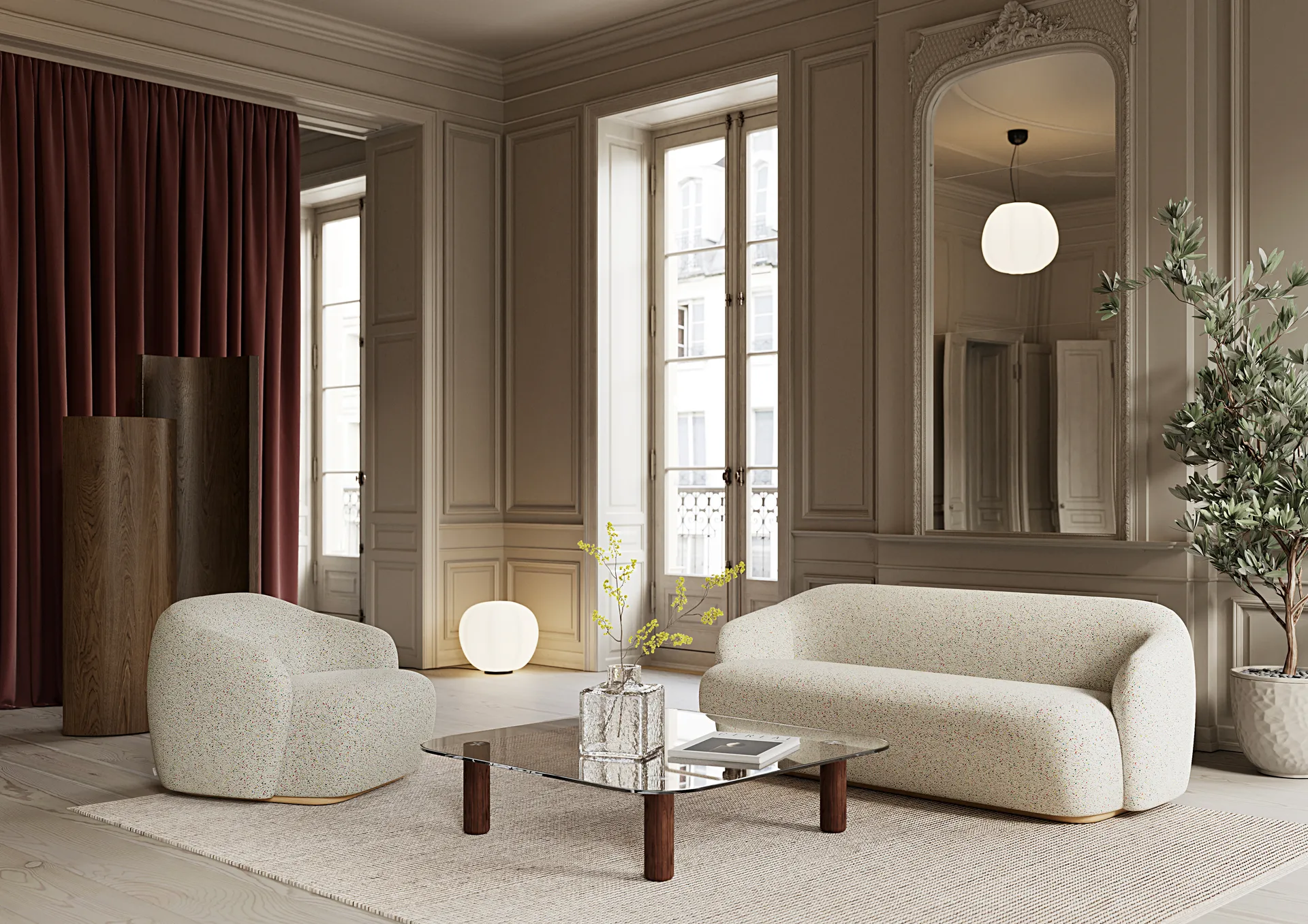 Barba loungefåtölj, Tyg Carnival 01/1 Fogia