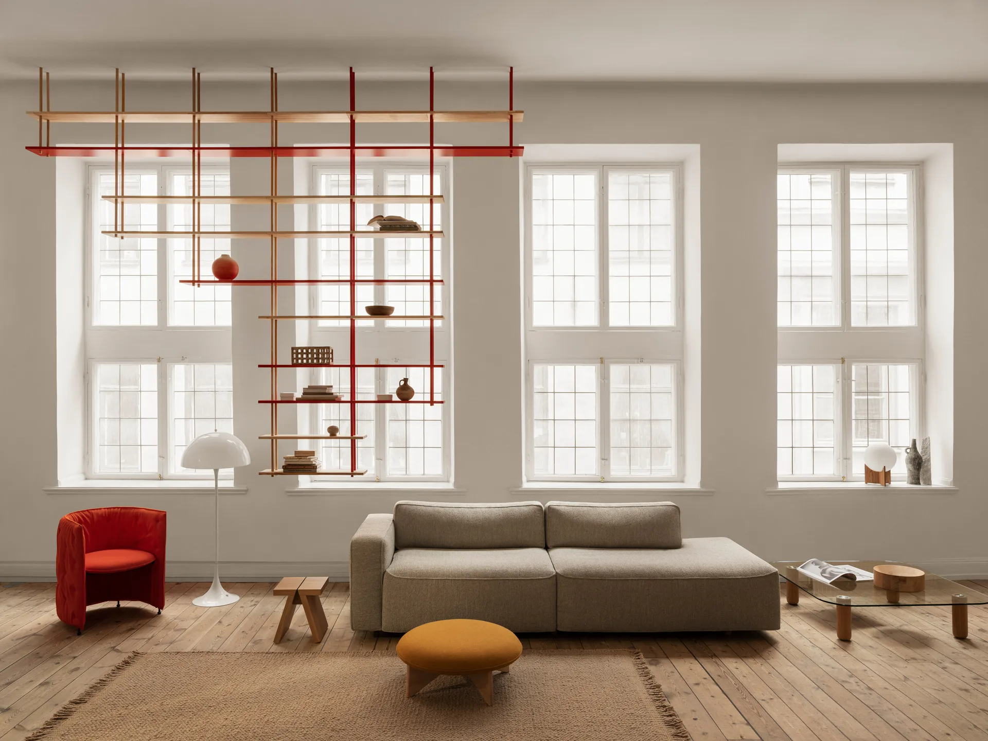 Bond hylla vägg W103, Röd lackad björk Fogia