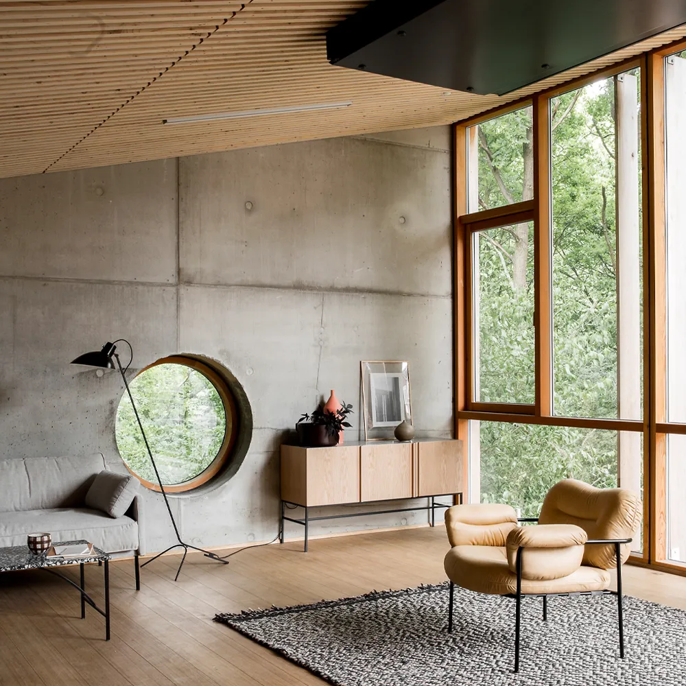 Boss sideboard, Ek-3 dörrar-kalksten-metallstativ Fogia