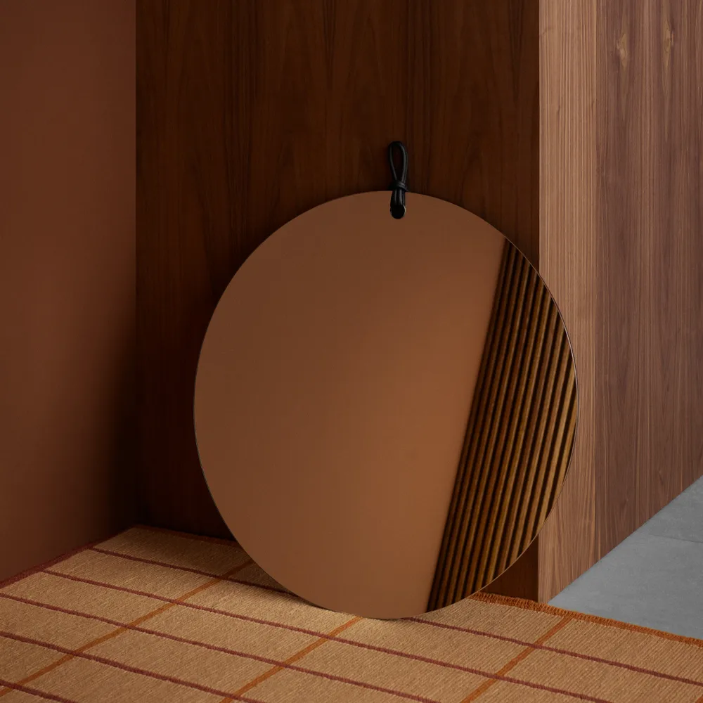 Kimi spegel, klar, ø80, sand-cognac läder Fogia