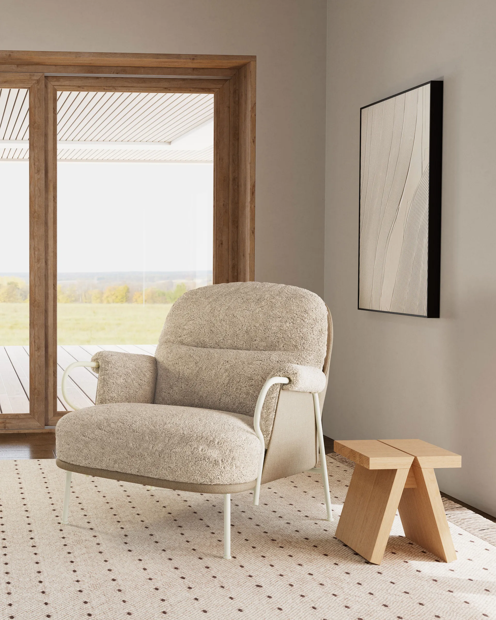 Lyra loungefåtölj, Fårskinn Mohawi-RAL1013 Fogia