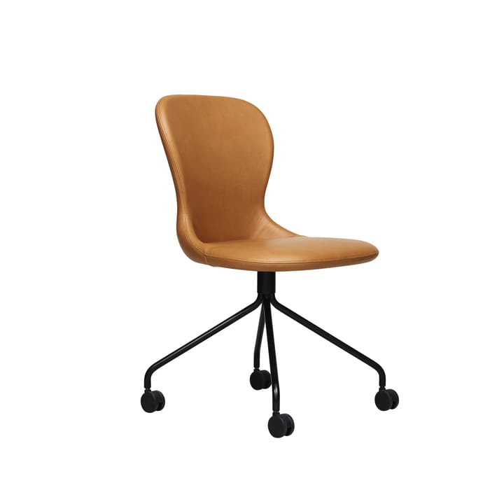 Myko kontorsstol - läder shade 20291 beige, svart metallben med hjul, utan armstöd - Fogia