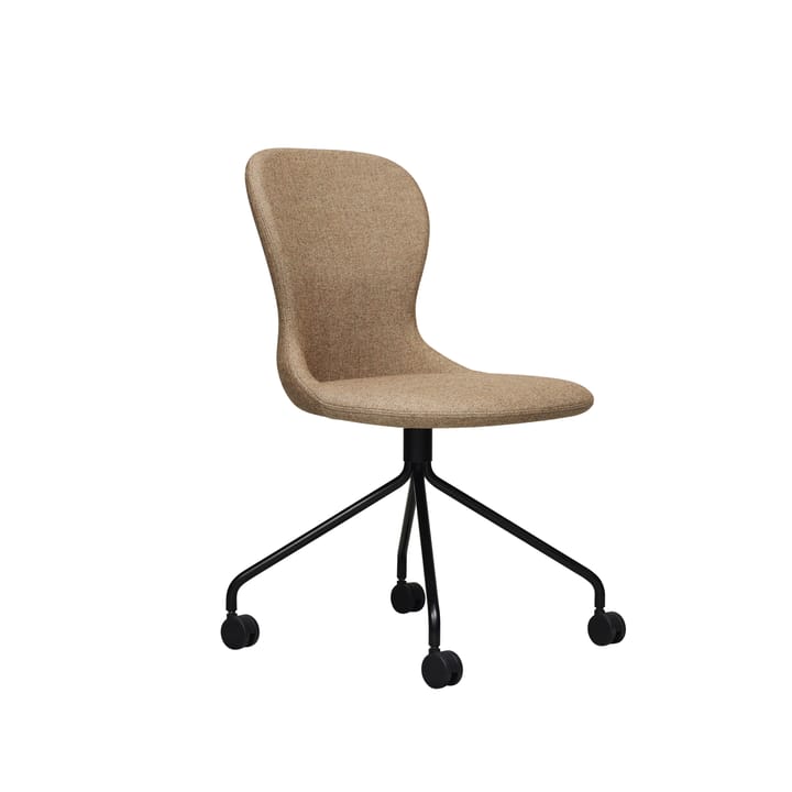 Myko kontorsstol med hjul - tyg melange nap 221 beige, svart metallben med hjul, utan armstöd - Fogia
