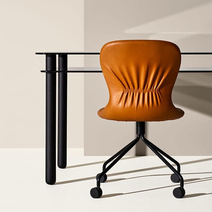 Myko kontorsstol - tyg melange nap 221 beige, svart metallben med hjul, utan armstöd - Fogia