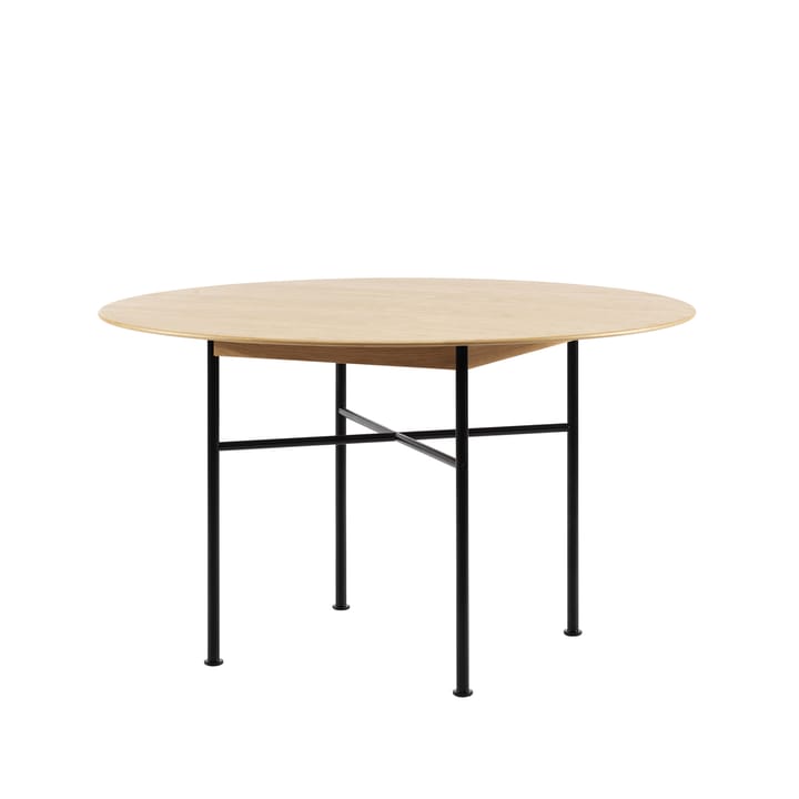 Supper matbord ek Ø127 cm - ek naturlack, svart underrede - Fogia