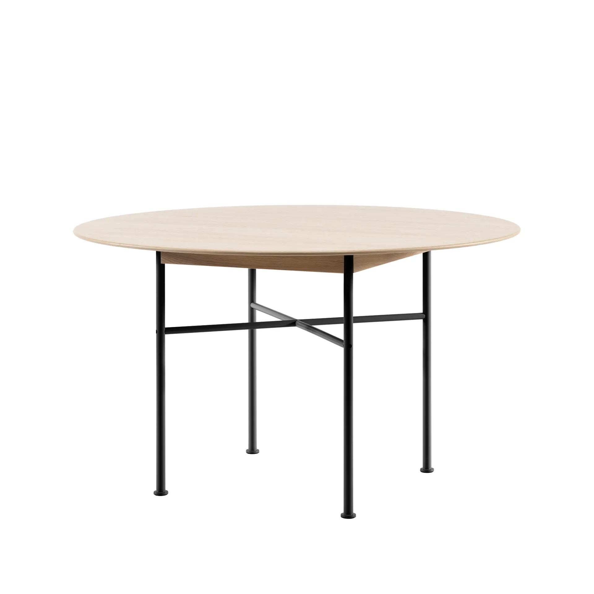 Supper matbord ek Ø127 cm, ek vitpigment, svart underrede Fogia