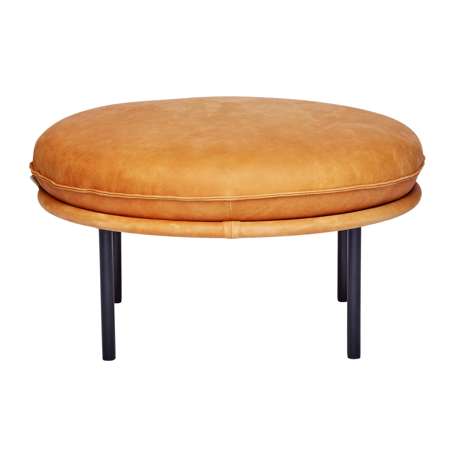 Tiki fotpall, Vintage cognac-svarta stålben Fogia